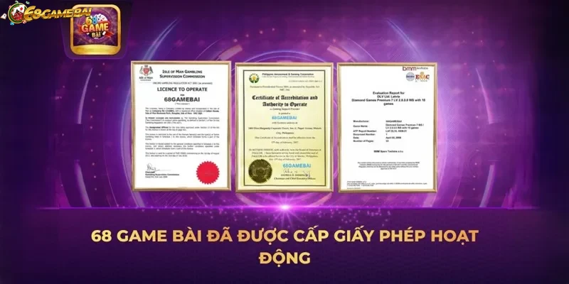 Hình ảnh giao diện hiện đại về giấy phép hoạt động 68gamebai
